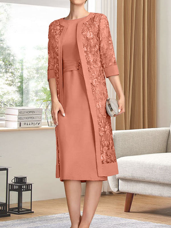 Vestido de gasa corte recto/columna hasta la rodilla para la madre de la novia con lentejuelas plisadas