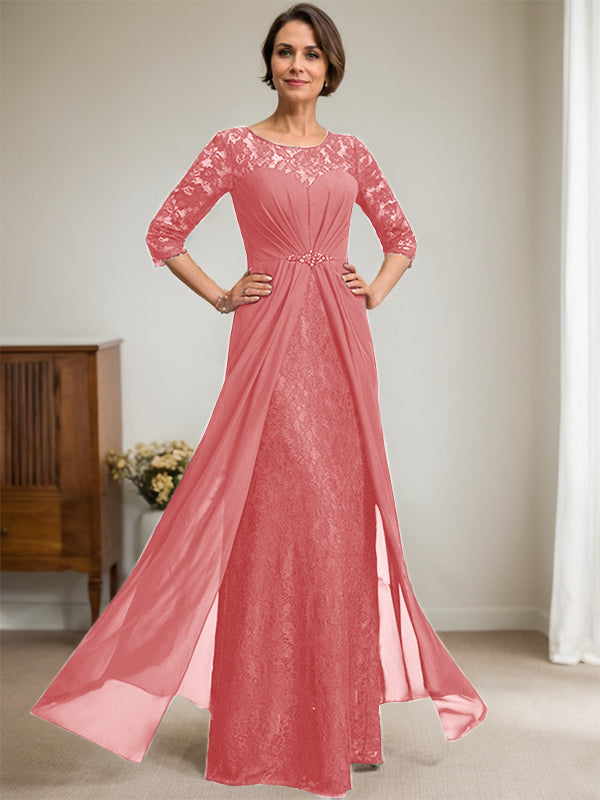 Robe de mariée en mousseline de soie dentelle, coupe trapèze, décolleté illusion, longueur au sol, ornée de perles et de volants 