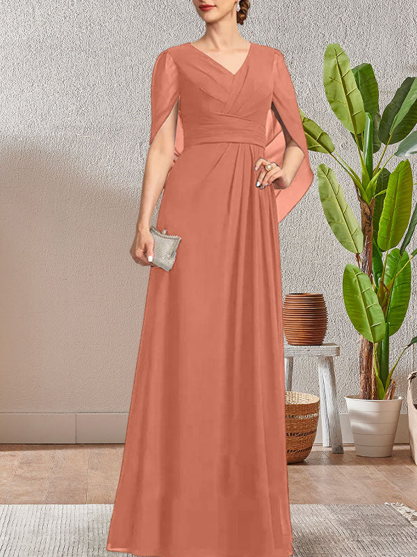 Vestido largo azul marino oscuro de corte A con escote en V para la madre de la novia