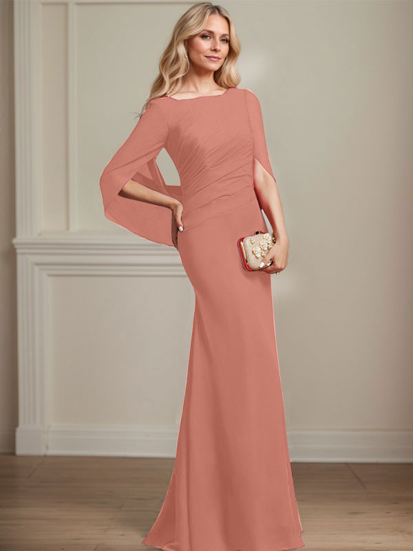 Vestido de chifón hasta el suelo, corte sirena/trompeta, para la madre de la novia, con pliegues 