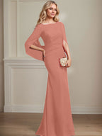 Vestido de chifón hasta el suelo, corte sirena/trompeta, para la madre de la novia, con pliegues 