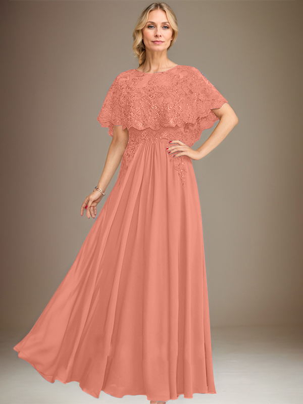 Vestido de novia de corte línea A, escote barco, largo hasta el suelo, de gasa de encaje con apliques de lentejuelas para la madre de la novia 