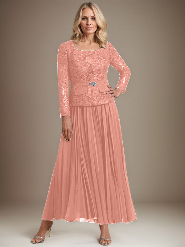 Vestido de gasa corte A, largo hasta el tobillo, para la madre de la novia, con pliegues. 