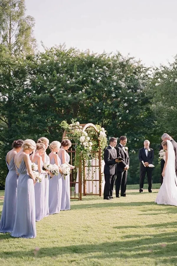 Classic Lilac Chiffon A-line V-neck Floor Length Bridesmaid Dresses