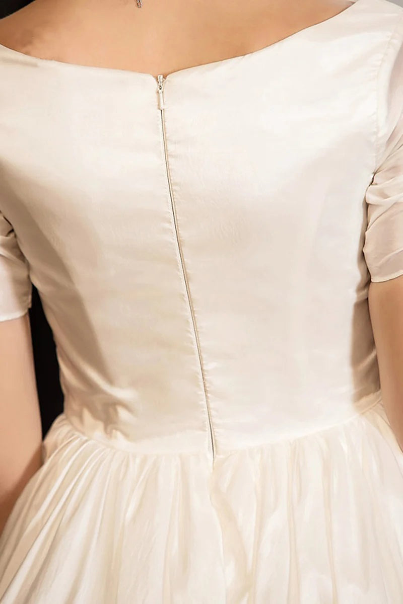 Classical A-Line V-Neck Short Sleeve Pleats Bohemain Wedding Dress WD677