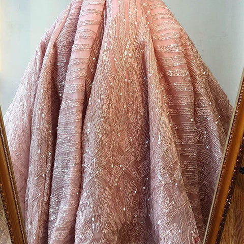 Clear Water Blue High Collar Evening Dresses 2025 Short Sleeve Lace Sequined Bridal Gowns Design Real Photo HM66981