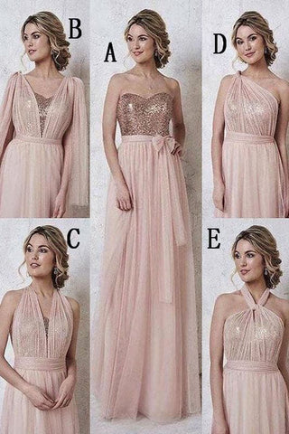 Vestido de dama de honor en oro rosa con lentejuelas VMB57