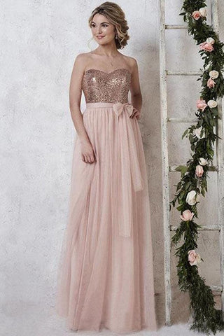Vestido de dama de honor en oro rosa con lentejuelas VMB57