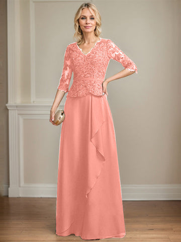 Vestido de novia de corte línea A, escote en V, largo hasta el suelo, de gasa de encaje con volantes en cascada y lentejuelas. 