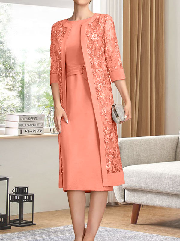 Vestido de gasa corte recto/columna hasta la rodilla para la madre de la novia con lentejuelas plisadas