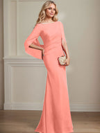 Vestido de chifón hasta el suelo, corte sirena/trompeta, para la madre de la novia, con pliegues 