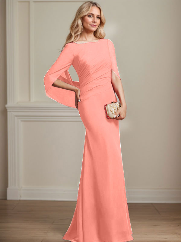 Vestido de chifón hasta el suelo, corte sirena/trompeta, para la madre de la novia, con pliegues 
