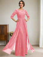 Robe de mariée en mousseline de soie dentelle, coupe trapèze, décolleté illusion, longueur au sol, ornée de perles et de volants 
