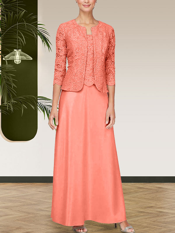 Robe jupe-veste en dentelle pailletée et satin avec veste ouverte