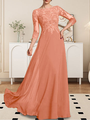 A-line Scoop Floor-Length Lace Chiffon Mother of the Bride Dress With Sequins