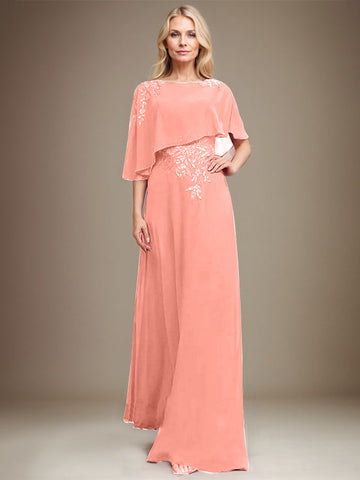 A-line Scoop Floor-Length Chiffon Lace Mother of the Bride Dress With Sequins Beading