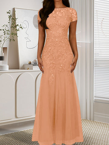 Dark Navy Mermaid Scoop Sequins Tulle Dress