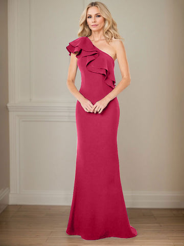 A-line One Shoulder Floor-Length Chiffon Mother of the Bride Dress With Ruffles