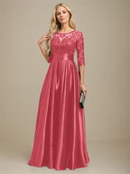 Robe de mariée longue en satin stretch dentelle et dentelle, coupe trapèze, décolleté illusion, ornée d'un nœud à sequins 