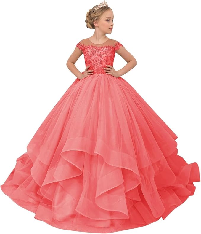 Vestidos de niña de las flores con apliques de encaje 
