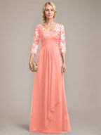 Vestido de novia de corte línea A, escote en V, largo hasta el suelo, de gasa de encaje con volantes en cascada y lentejuelas. 