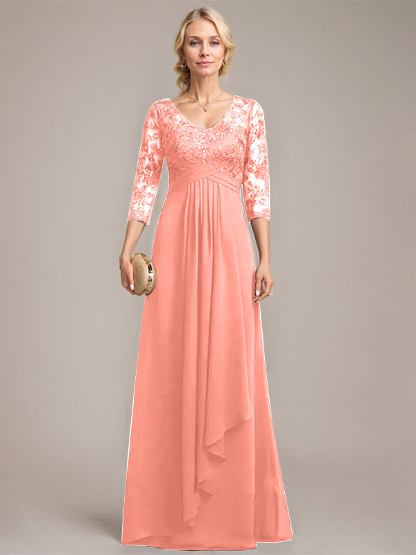 Vestido de novia de corte línea A, escote en V, largo hasta el suelo, de gasa de encaje con volantes en cascada y lentejuelas. 