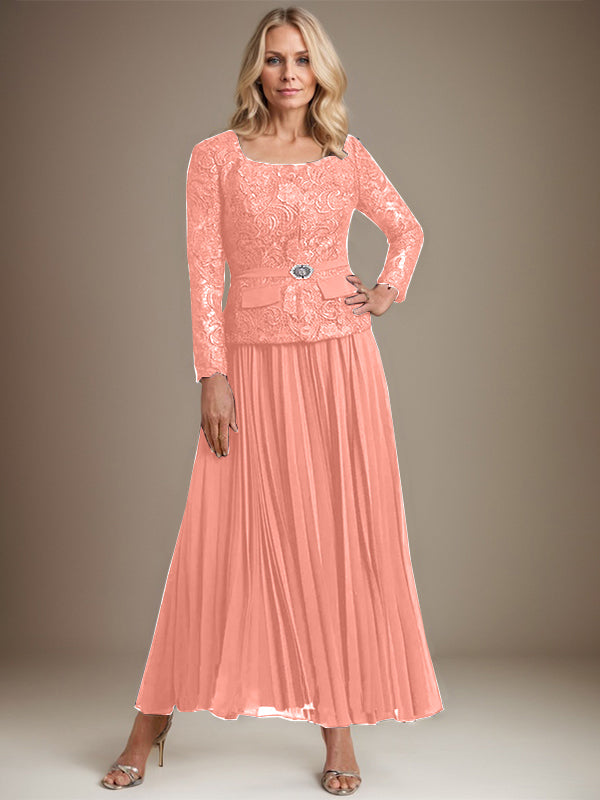 Vestido de gasa corte A, largo hasta el tobillo, para la madre de la novia, con pliegues. 