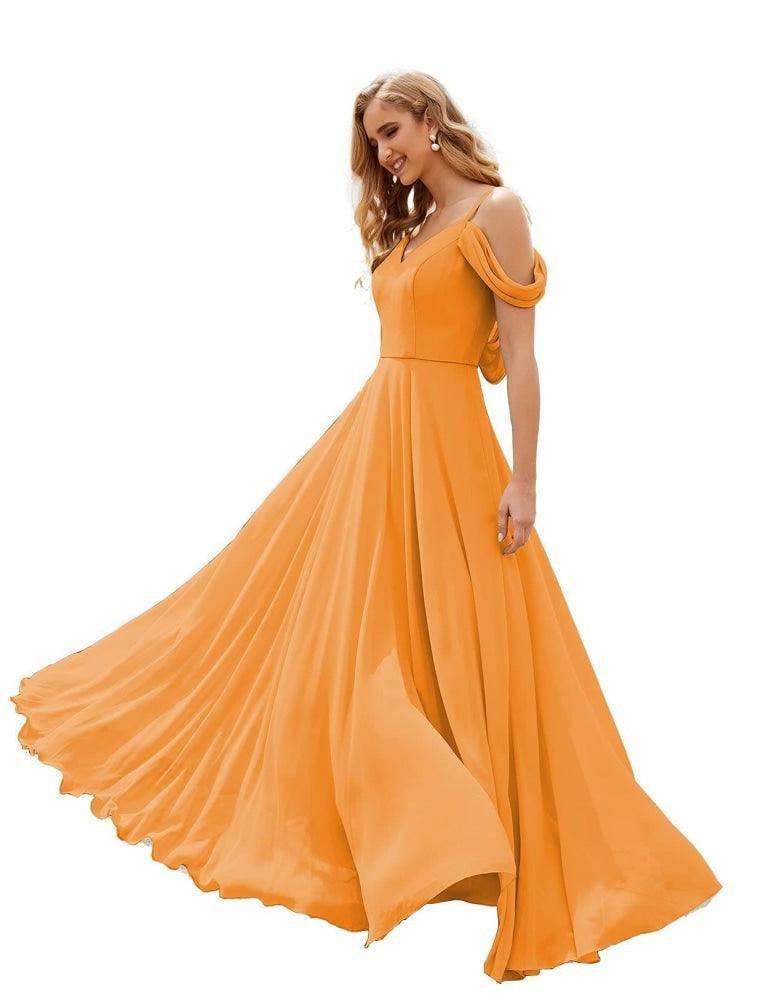 Baoleely Cold Shoulder Chiffon Bridesmaid Dresses Long Maxi Formal Prom Gowns for Women Party  SEA28059