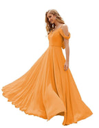 Baoleely Cold Shoulder Chiffon Bridesmaid Dresses Long Maxi Formal Prom Gowns for Women Party  SEA28059