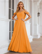 Baoleely Cold Shoulder Chiffon Bridesmaid Dresses Long Maxi Formal Prom Gowns for Women Party  SEA28059