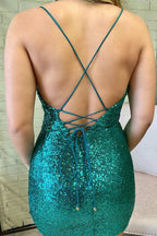 Crew Neck Green Sequins Short Homecoming Dress SYH33