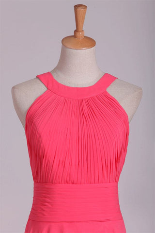 Vestido de dama de honor de gasa con cuello redondo VMB45