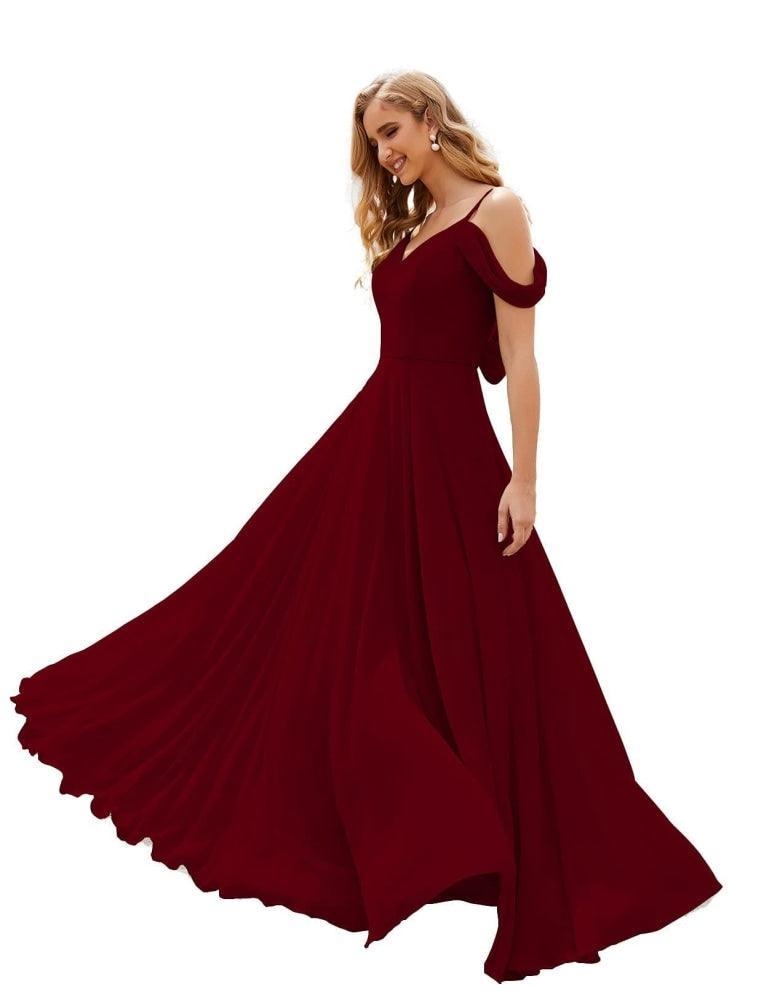 Baoleely Cold Shoulder Chiffon Bridesmaid Dresses Long Maxi Formal Prom Gowns for Women Party  SEA28059