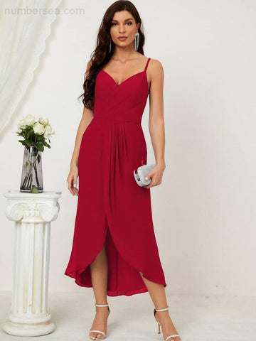 Vestido de dama de honor de gasa con escote en V y abertura media, vestido formal de fiesta, vestido de bienvenida 2803 