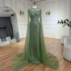 Vestido de noche sirena gris árabe 2025 con elegantes mangas tipo capa con cuentas para ocasiones formales LA72611 