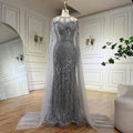 Vestido de noche sirena gris árabe 2025 con elegantes mangas tipo capa con cuentas para ocasiones formales LA72611 
