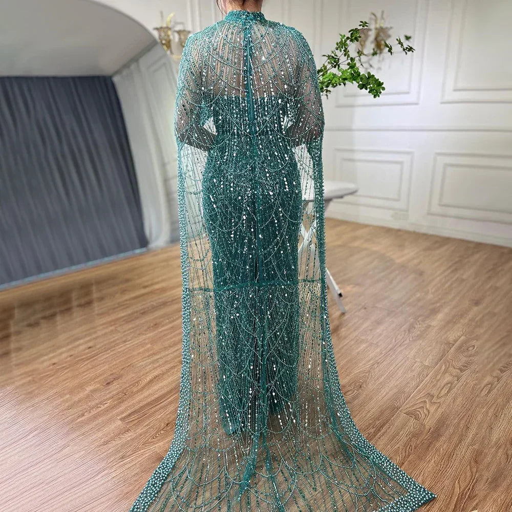 Vestidos de noche de lujo estilo sirena color nude, con capa larga, estilo árabe, para ocasiones formales 2025 LA72032 
