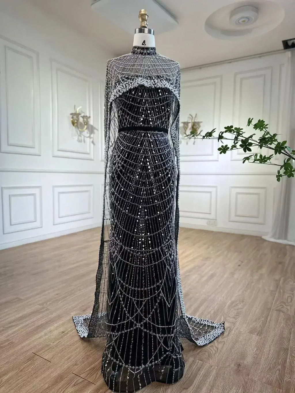 Vestidos de noche de lujo estilo sirena color nude, con capa larga, estilo árabe, para ocasiones formales 2025 LA72032 