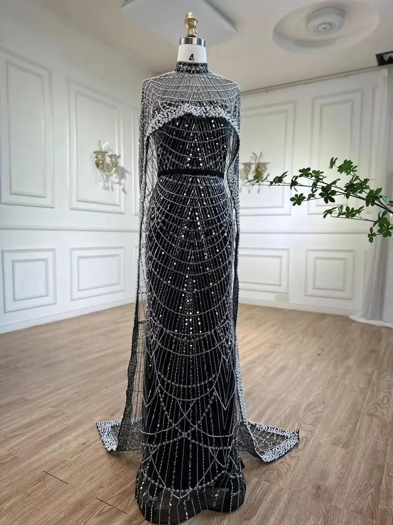 Vestidos de noche de lujo estilo sirena color nude, con capa larga, estilo árabe, para ocasiones formales 2025 LA72032 