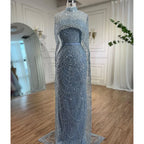 Vestidos de noche de lujo estilo sirena color nude, con capa larga, estilo árabe, para ocasiones formales 2025 LA72032 