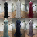 Vestidos de noche de lujo estilo sirena color nude, con capa larga, estilo árabe, para ocasiones formales 2025 LA72032 