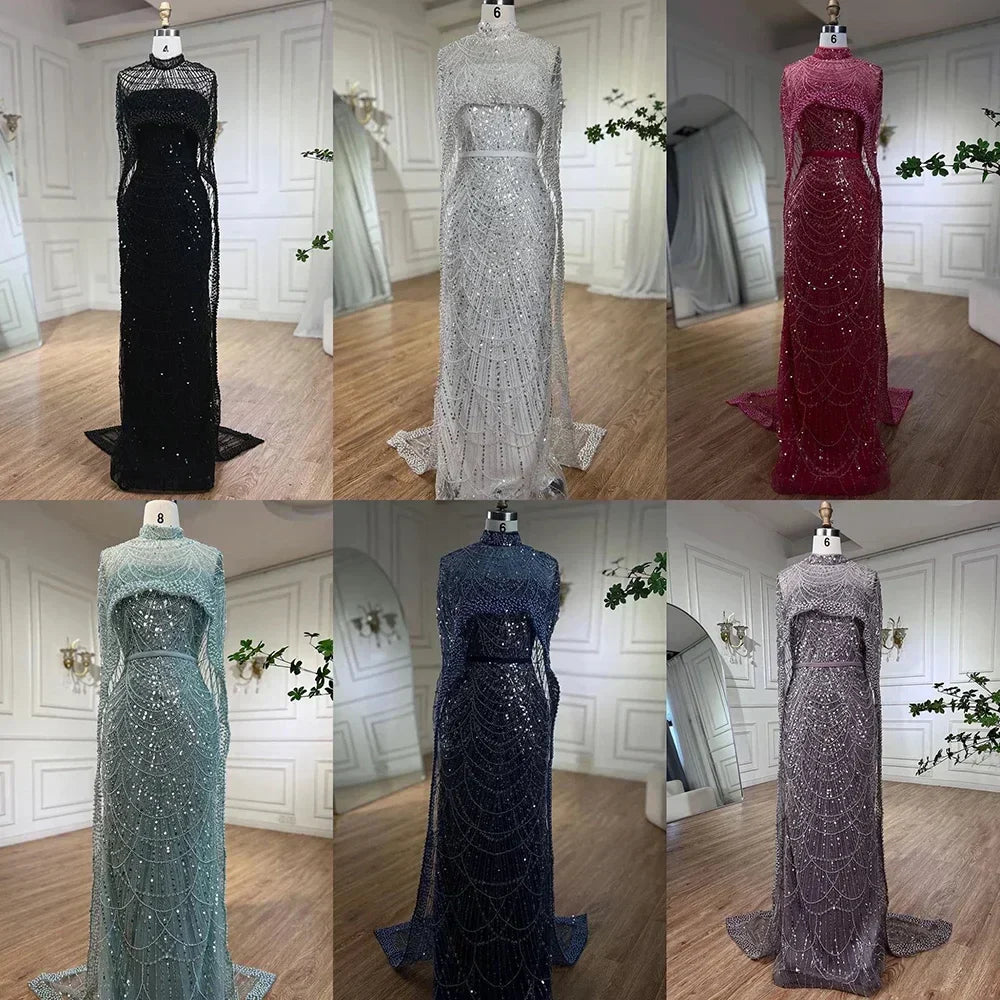 Vestidos de noche de lujo estilo sirena color nude, con capa larga, estilo árabe, para ocasiones formales 2025 LA72032 
