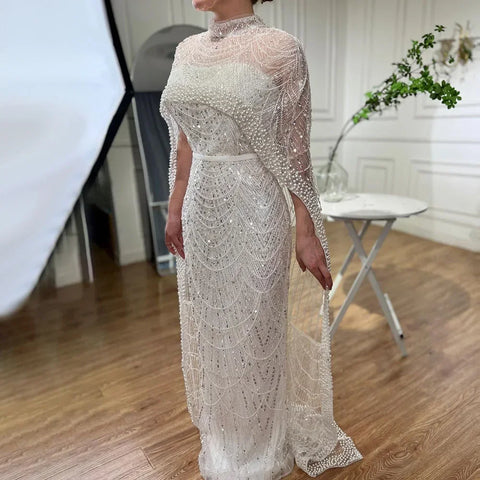 Arabia Nude Mermaid Long Cape Luxury Evening Dresses Gowns 2025 For Formal Occasion LA72032