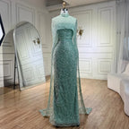 Vestidos de noche de lujo estilo sirena color nude, con capa larga, estilo árabe, para ocasiones formales 2025 LA72032 