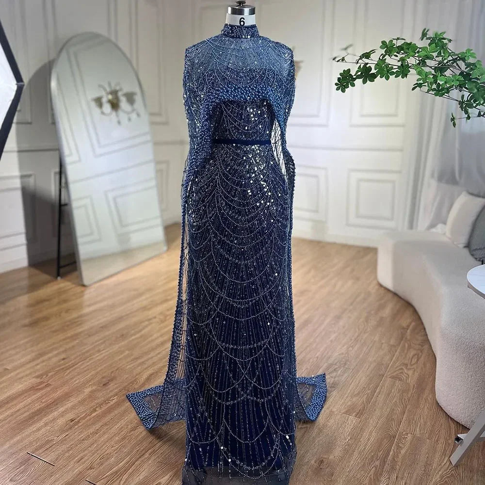 Vestidos de noche de lujo estilo sirena color nude, con capa larga, estilo árabe, para ocasiones formales 2025 LA72032 