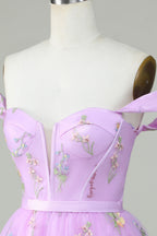 Cute A Line Sweetheart Purple Short Homecoming Dress with Embroidery
