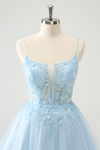 Cute Blush A Line Spaghetti Straps Corset Short Homecoming Dress with Appliques