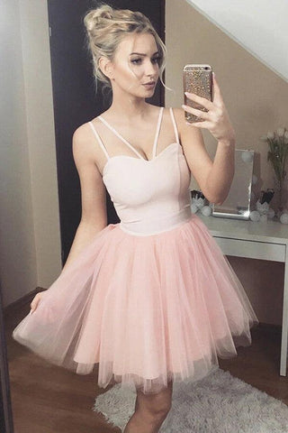 Lindo vestido corto de tul con escote corazón, vestido rosa para baile de bienvenida PD445