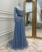 Vestido de noche de manga larga corte A de lujo, estilo glamuroso, modelo Y5829
