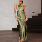 Robe de soirée dos nu vert olive sexy, robe de gala vert olive Y7400